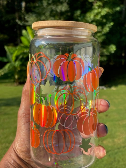 Autumn Splendor Glass Can Tumbler Set - 16oz with Bamboo Lids & Straws