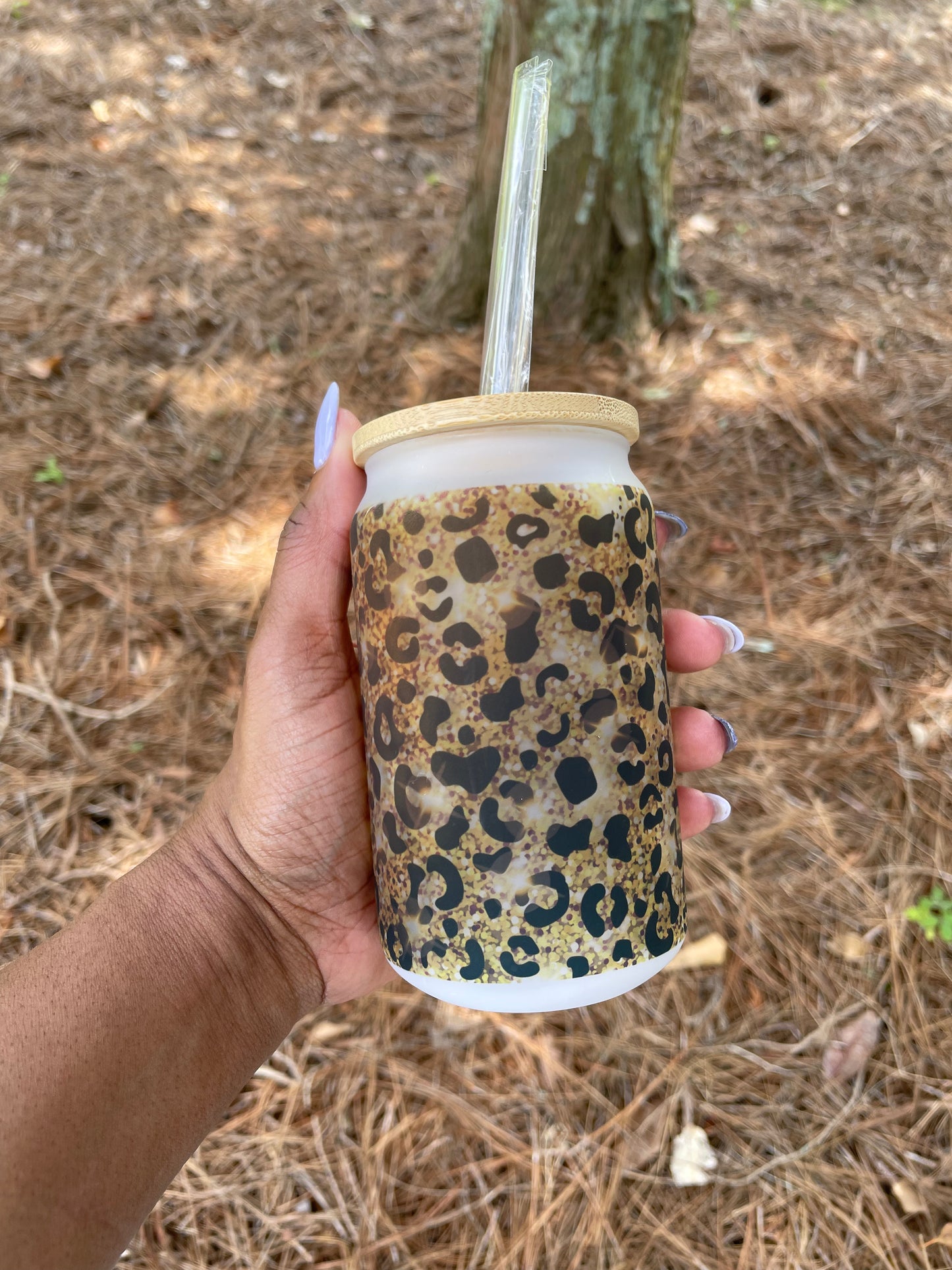 12oz Glass Can Tumbler with Straw and Bamboo Lid