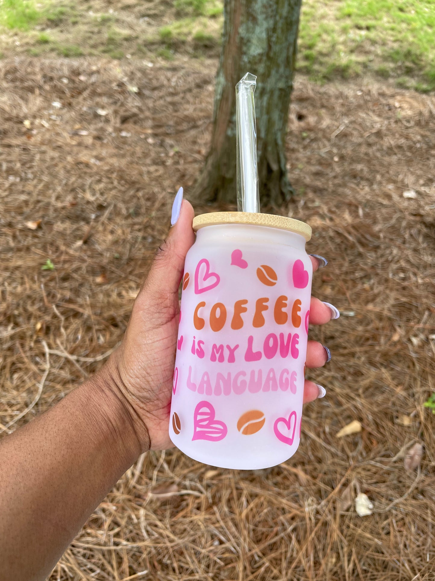 12oz Glass Can Tumbler with Straw and Bamboo Lid