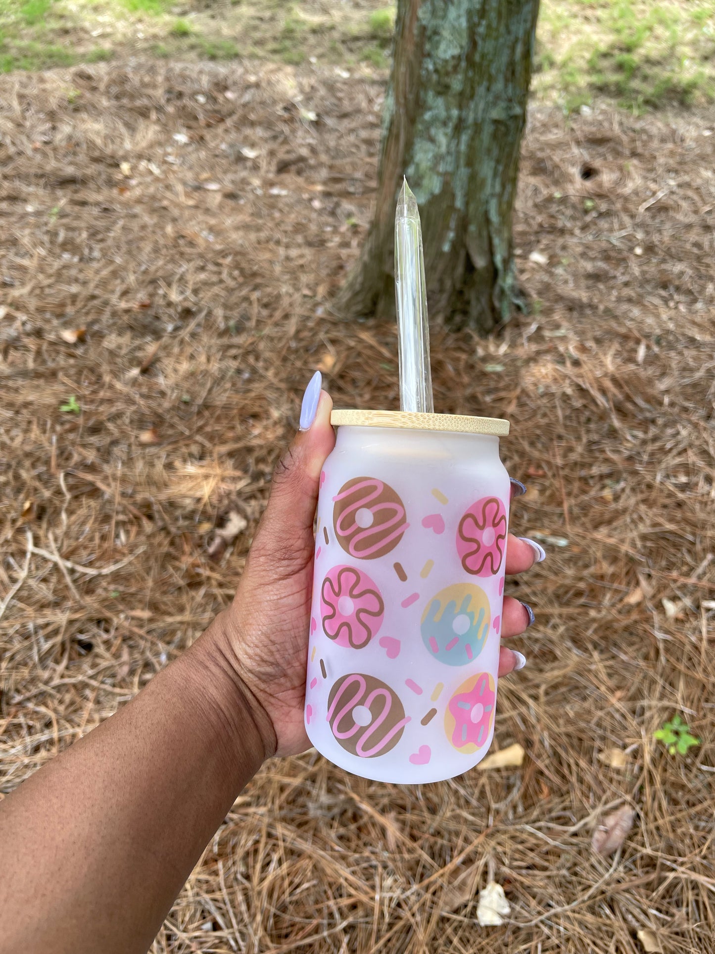 12oz Glass Can Tumbler with Straw and Bamboo Lid