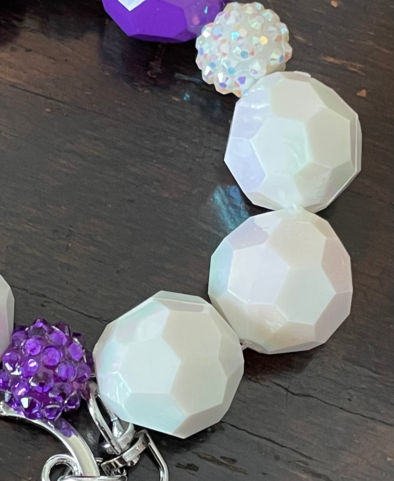 Keychain Beaded Bracelet Purple and White