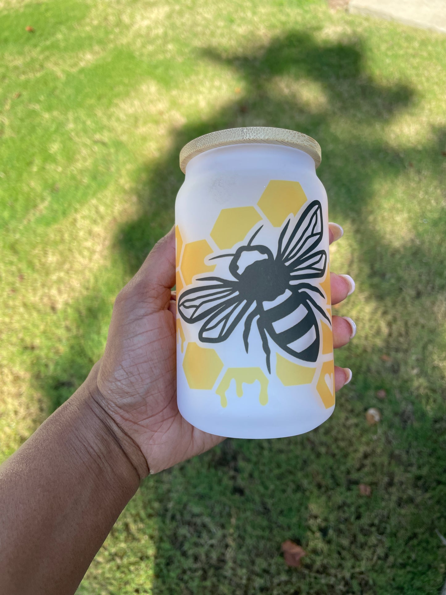 12oz Glass Can Tumbler with Straw and Bamboo Lid