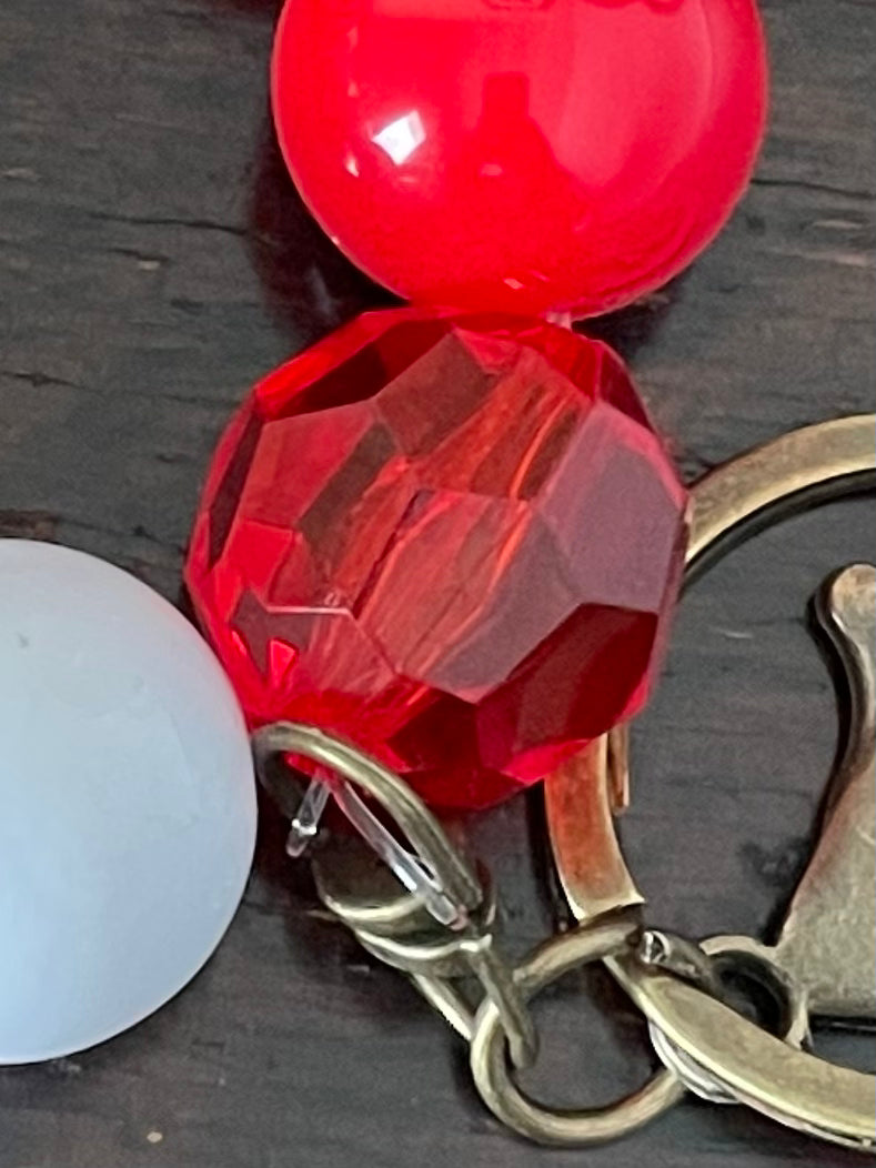 Keychain Beaded Bracelet Red and White