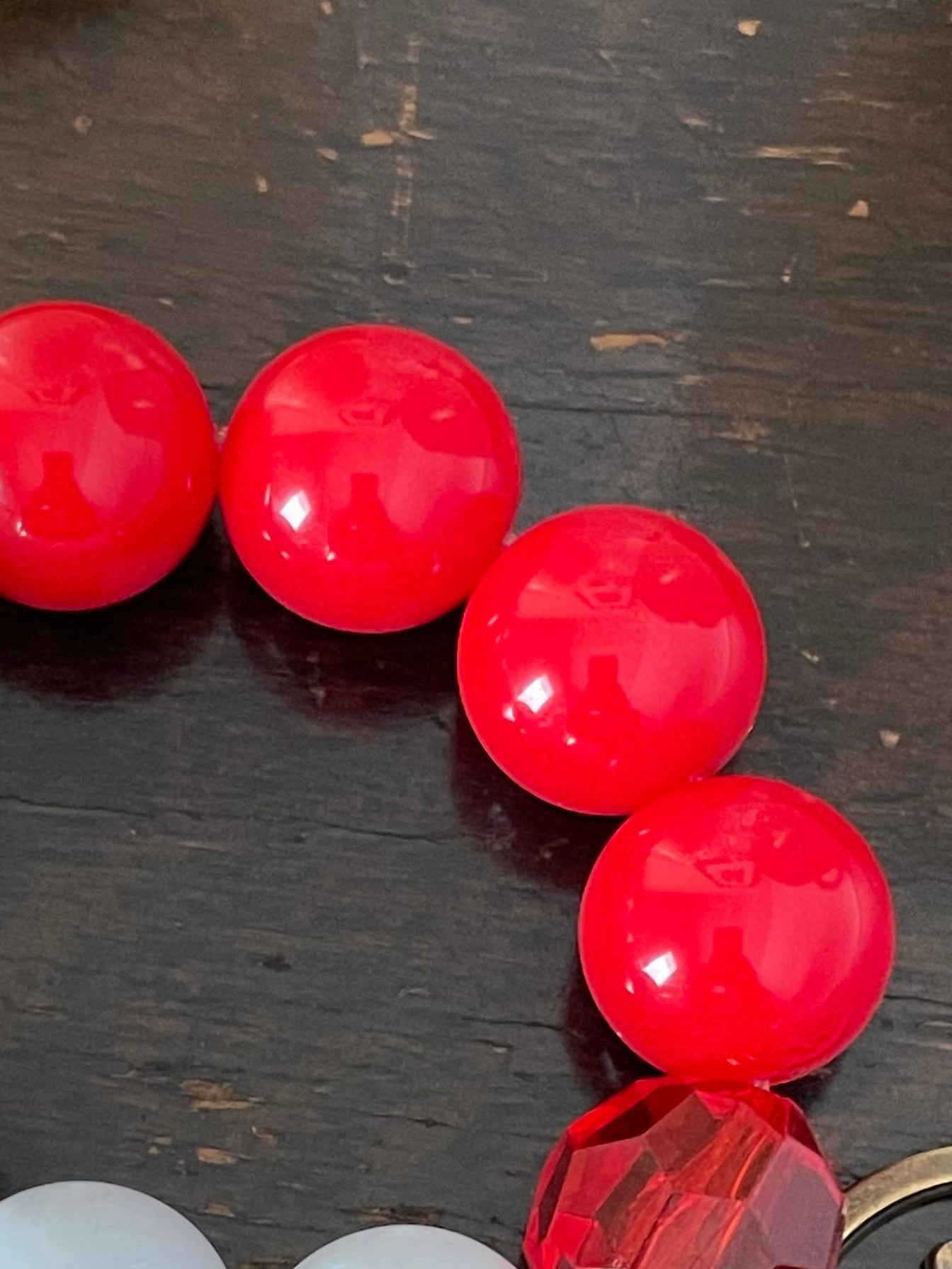 Keychain Beaded Bracelet Red and White