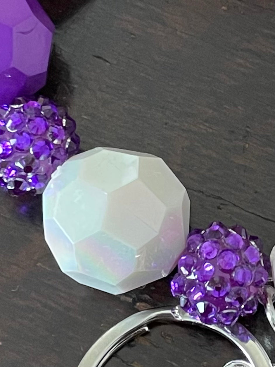 Keychain Beaded Bracelet Purple and White